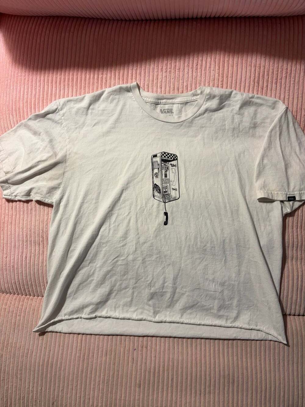 Vans Dial In Public Pay Phone Front Graphic White T-Shirt Men's X-Large